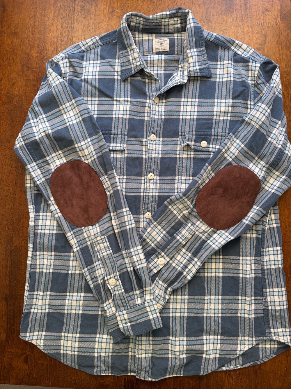 J.Crew Men’s Large 100% Cotton Plaid Flannel Shirt with Suede Elbow Patches